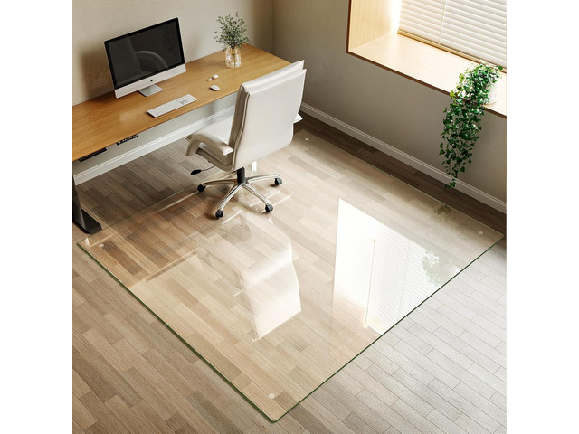 Koonmi Tempered Glass Chair Mat for Hardwood Floors & Carpets, 55' x 55 Transparent Heavy Duty Office Floor Protector with Noise-Free Gliding...