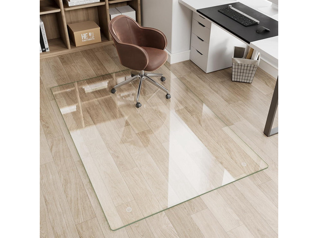 Glass Chair Mat 46' x 46' Heavy Duty Tempered Glass Office Chair Mat, Glass Floor Mat with Round Corner and Polished Edge for Smooth Glide, Office...
