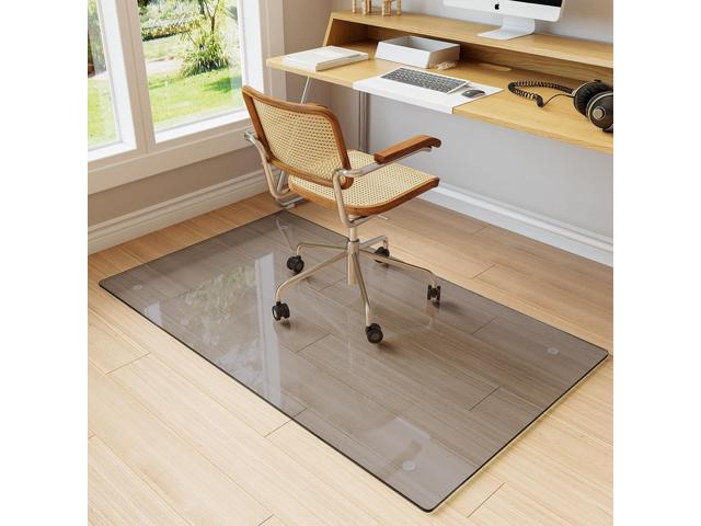 Koonmi Tempered Glass Chair Mat for Hardwood Floors & Carpets, 30' x 55 Grey Heavy Duty Office Floor Protector, Scratch & Dust Concealing,...