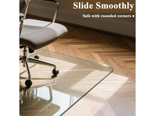 Tempered Glass Desk Mat 46'x 55' Heavy Duty Hard Floor Mat with Round Corner and Polished Edge 1/5' Thick Clear Floor Mat with 4 Anti-Slip Pads for...