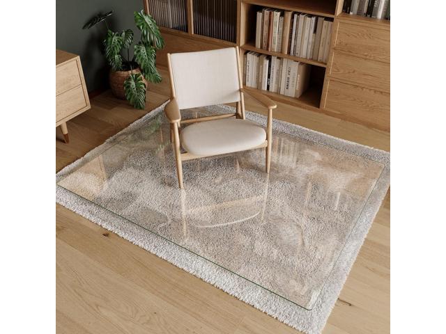 Koonmi Tempered Glass Chair Mat 60'x46' - Premium Office Chair Mat for Hardwood Floors & Low-Pile Carpet with 4 Non-Slip Pads - Thick...
