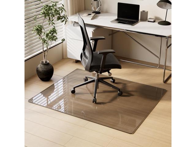 Tempered Glass Desk Mat 46'x 55' Heavy Duty Hard Floor Mat Polished Edge 1/5' Thick Clear Floor Mat with 4 Anti-Slip Pads for Home Office Desk...