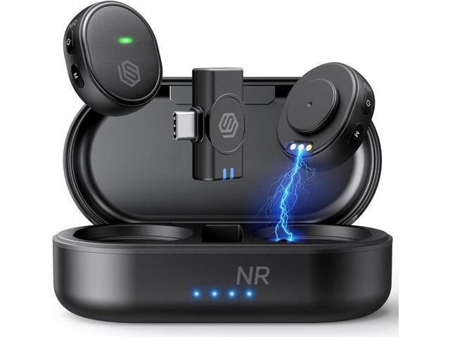 2-Pack Wireless Microphone for iPhone/Android/iPad, 3-Level AI Noise Canceling USB-C Clip-on Mic with Charging Case, Lightning, Mini Lavalier...