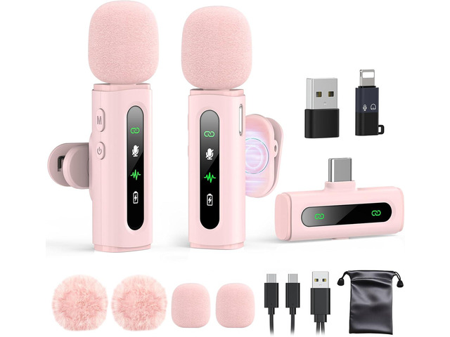 USB C Lavalier Microphone Wireless Mini Mic for Type-C Android Phone/Tablet/PC Video Recording Clip-on Mics with Rotatable Clip & Denoise Recording,...