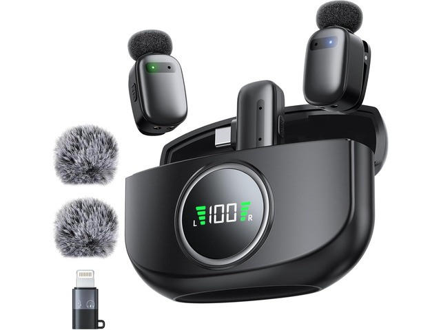 Wireless Mini Lavalier Microphone for iPhone & Android, Dual Clip-On Mics with 30H Charging Case, Intelligent Noise Cancellation, Tiny Portable Mic...