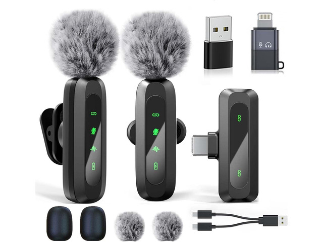 Mini Microphone for iPhone 15/16/Android/ipad,Wireless Lavalier Mic with Noise Cancelling, USB-C Mini Lapel Lav Mic 2 Pack for Vlog YouTube TikTok