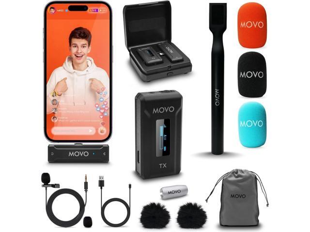 Movo WMX-2-L Wireless Lavalier Microphone for iPhone/Lightning Devices with WMX-HM Handheld Adapter - Lapel Mic with Handle Mount for Content...