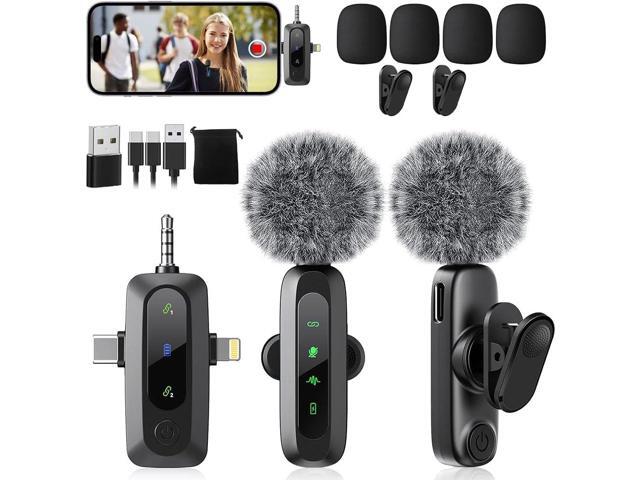 Mini Microphone,3 in 1 Wireless Lavalier Microphones for iPhone/iPad/Android/Camera(Lightning/USB/3.5 mm Jack),2 LED Display Bluetooth Microphone...