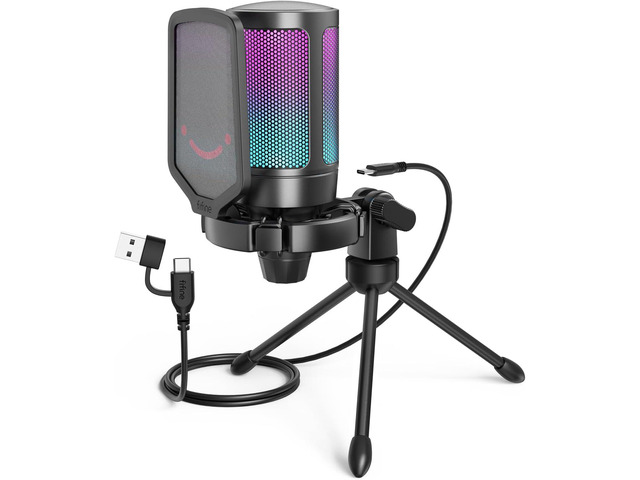 FIFINE AmpliGame A6V USB Gaming Microphone, Condenser RGB Mic for Streaming Quick Mute, RGB, Gain Control, Tripod Stand, Pop Filter, Shock Mount,...