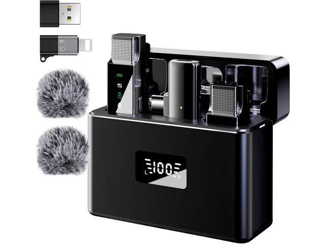2 Wireless Lavalier Microphone for iPhone Android Phone PC, Pro Lapel Mic System Mini, USB-C/Lightning, 48KHz 24Bit, 30H Battery, Noise...