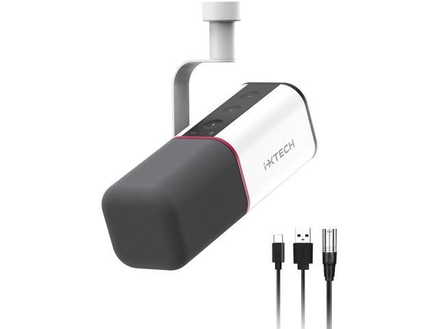 IXTECH Cardioid Dynamic Microphone with Mic Cover, Vocal USB XLR Microphone for Podcasting, Streaming, Recording, Gaming and Voice-Over (White)
