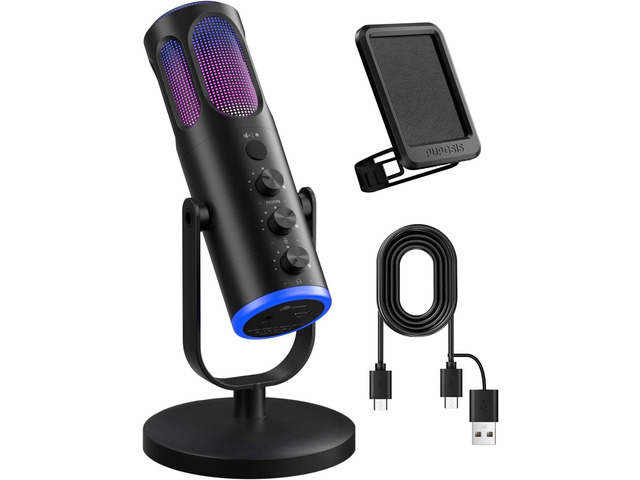 PUPGSIS Gaming Microphone for PC, Noise Cancellation Condenser Mic with RGB Lights, Mute, Monitoring, Pop Filter, Desktop-Mic for...