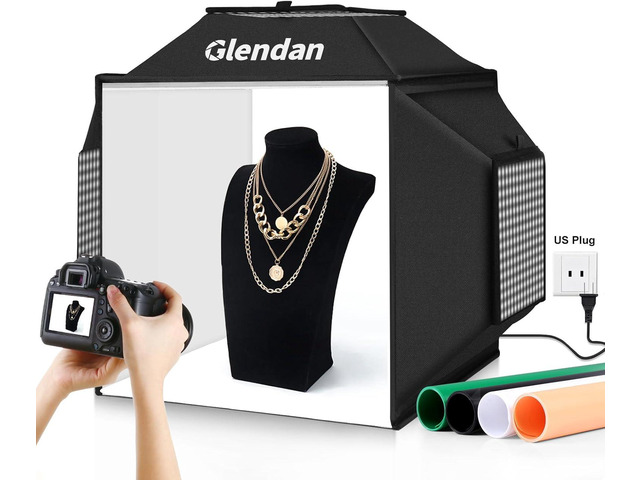 Glendan Upgrade Professional Portable Photo Studio Light Box with 1222 LED Lights, 20'x20' Soft Box, 4 Color PVC Backdrops for Jewelry and Product...