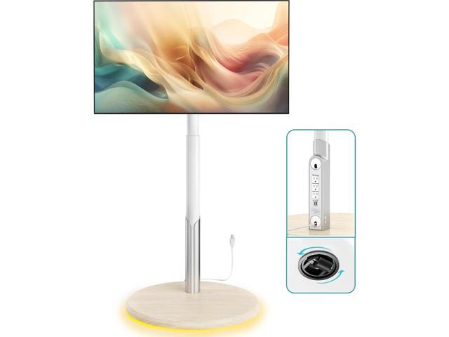 Floor Mobile TV Stand with Power Outlet, Rolling TV Cart for 27-65 Inch OLED LED Monitors, 6 Levels of Height Adjustment, Ambient Lighting on The...