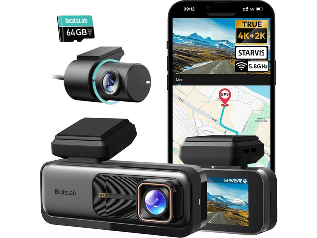 BOTSLAB 4K Dash Cam Front and Rear, 170° Ultra Wide 4K+2K Dashcam with ADAS, Night Vision, 24/7 Parking Mode, Sony STARVIS Sensor, WDR, Free 64GB...