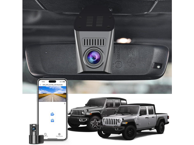 Front 4K & Rear 1080P Dash Cam Custom Fit for Jeep Gladiator JT 2020 2021 2022 2023 & Wrangler JL 2018-2023 etc, UHD 2160P, App & WiFi,128GB Card