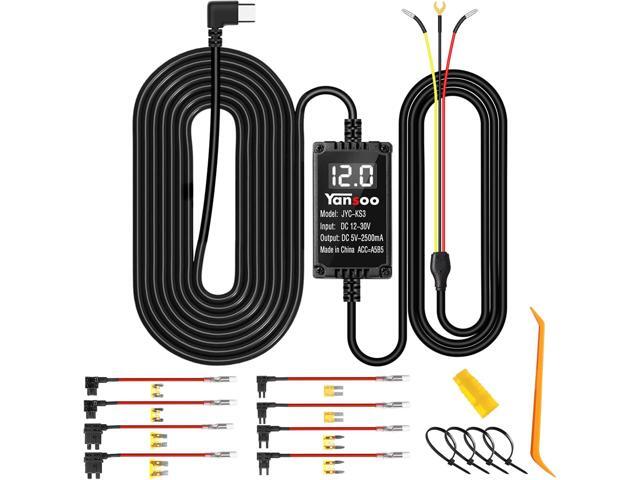 Dash Cam Hardwire Kit with Digital Voltage Display & Adjustable Protection, 12V-24V to 5V/3A, 3-Lead USB-C Hardwire Kit w/Low Voltage Cutoff & 24H...