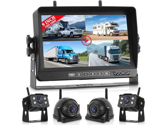 Wireless RV Backup Camera System, 9' 1080P DVR Monitor with 4 IP69 Waterproof Night Vision Side Rear View Back Up Cameras for Trailer Truck Camper...