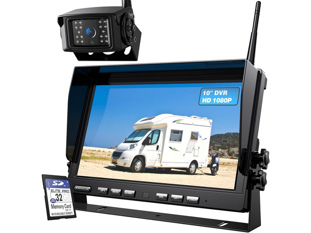 1080P Wireless Backup Camera System for RV Trailer Truck Camper,10 Inch DVR Monitor Recording IR Night Vision Digital Wireless Rear View Camera...