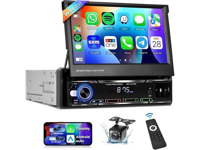 Podofo Upgrade Wireless CarPlay Single Din Radio 7 Inch Flip Out Touchscreen Car Stereo with Wireless Android Auto Bluetooth Mirror Link AM/FM USB...