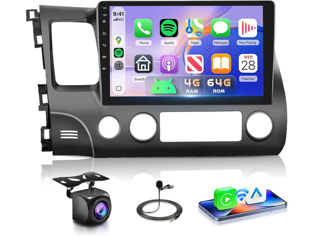 Podofo 4G+64G for Honda Civic 2006-2011 Car Stereo Radio 10.1 inch Android 15 Wireless Carplay Android Auto Touch Screen Bluetooth5.0 GPS...