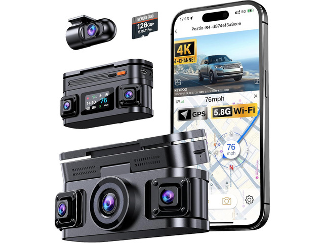 360° View 4K 4 Channel Dash Cam Front and Rear Inside Left Right, Built-in GPS, 5.8GHz WiFi, Car Dash Camera for Cars with App Connect, Support...