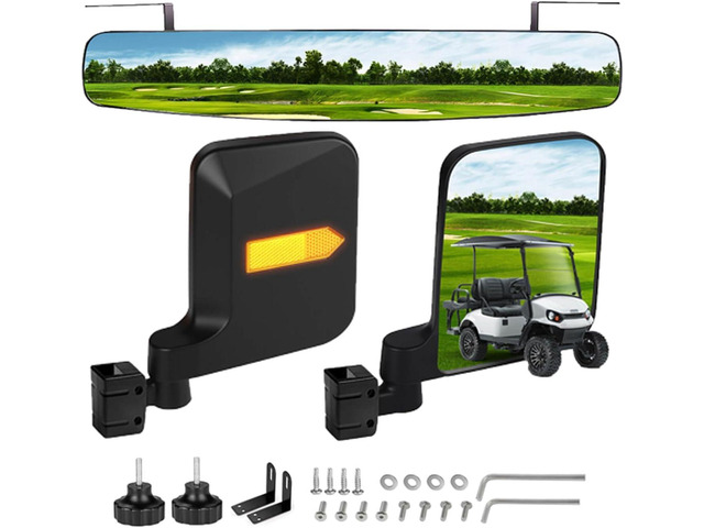 No Drilling Golf Cart Mirrors with Built-In Reflector, Golf Cart Side Mirrors and Rear View kit 180° Rotation HD Shatterproof Glass Ultra-Wide Fit...