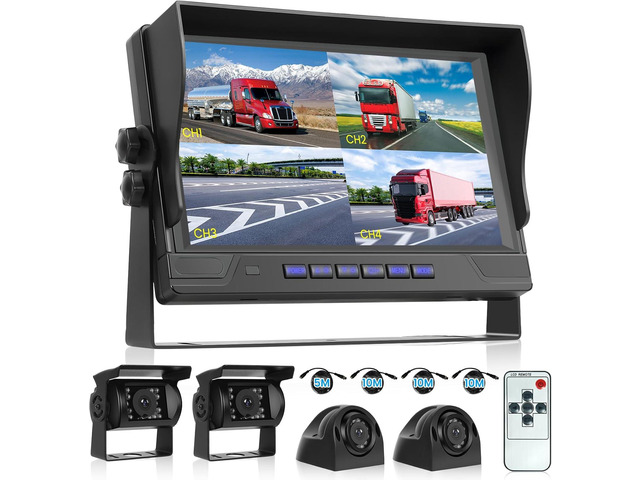 RV Backup Camera System 1080P, Hodozzy 9 Inch 4 Split Screen Monitor System, Waterproof 4 Reverse Cameras Night Vision Reversing Camera Kit for Car...