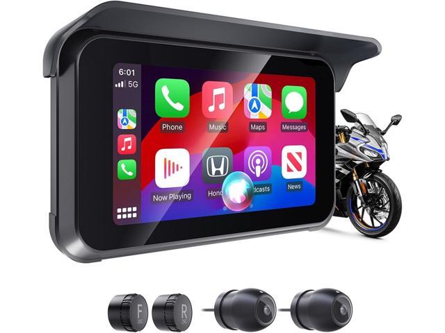 Portable Motorcycle Carplay Screen DVR,Wireless 5 Inch Waterproof Touchscreen Motorcycle TPMS with Dual 1080P Backup Camera,Siri & GPS...
