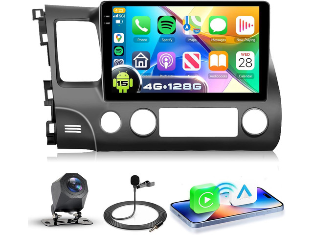 4G+128G Car Stereo for Honda Civic 2006-2011, 10.1 HD Incell Touch Screen Android 15 Radio, Wireless Carplay Android Auto, 5G WiFi, GPS, Bluetooth...