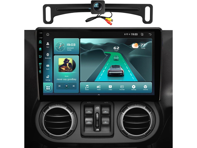 5GWiFi6(1201Mbs) Car Radio Stereo for Jeep Wrangler JK with CarPlay Android Auto,Universal 1080P Rear View License Plate Reverse Camera