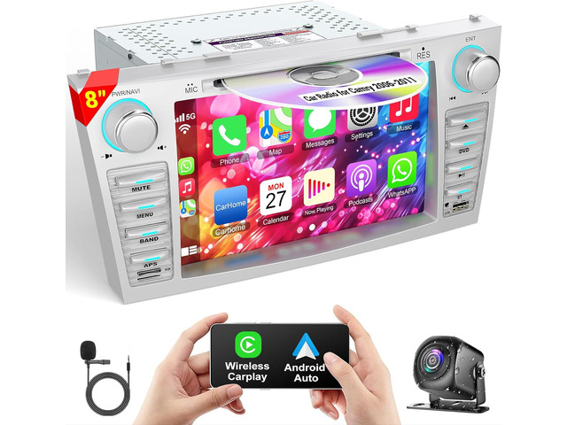 Car Radio for Camry 2006-2011 with CD/DVD Player- CarPlay & Android Auto, 8 Inch Head Unit Car Stereo with IPS HD Touch Screen, Backup Camera, SWC,...