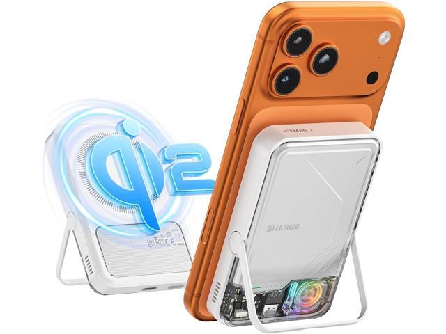 sharge ICEMAG 2 MagSafe Power Bank, 15W Qi2 Magnetic Portable Charger with Active Cooling 10000mAh Battery Pack with Foldable Stand Transparent,...