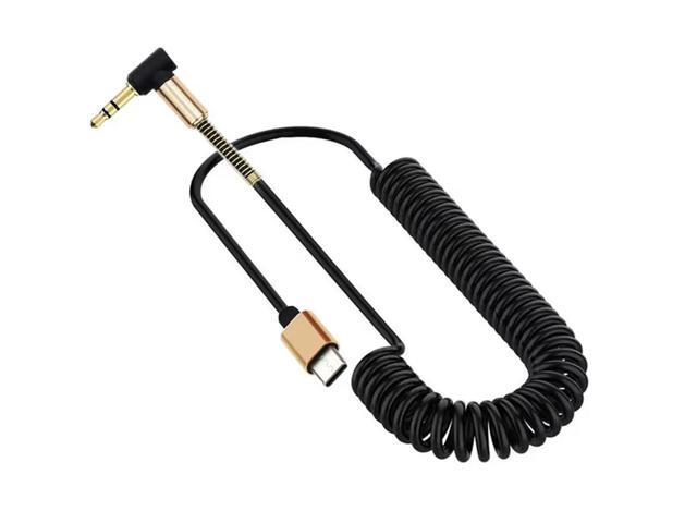 90 Degrees 3.5Mm Spring Spiral Coiled USB C Extension Headphone Audio Aux Jack Stereo Cord Car Cable For phone