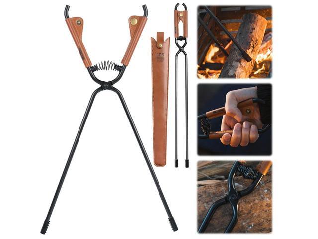 Thickened Fire Tongs with Leather Cover Barbecue Burning Clips Carbon Steel Long Handle Fire Poker Outdoor BBQ Tools