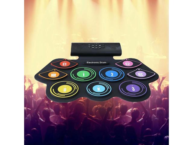 9 Pads Roll Up Drum Kit Built-in Speaker Electronic Roll Up Drum Pad Set with Drumsticks Sustain Pedal for Kids Beginners