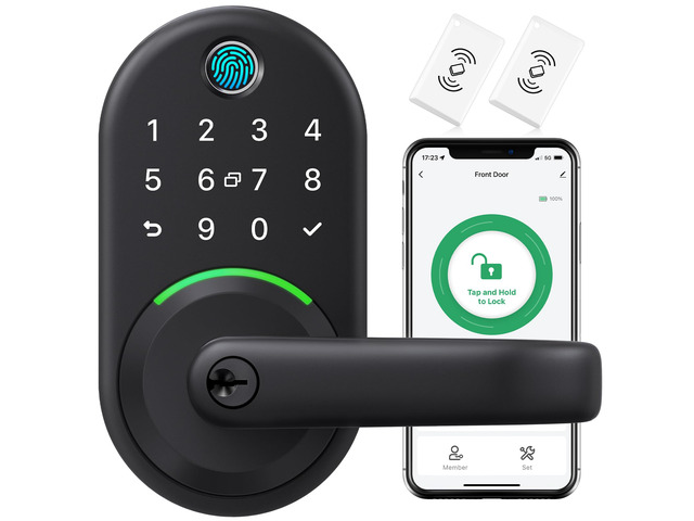 Smart Door Handle Lock with Keypad, Fingerprint Knob for Front Door Keyless Entry Digital Lock, Deadbolt with APP, Generate Passcode Remotely, DIY...