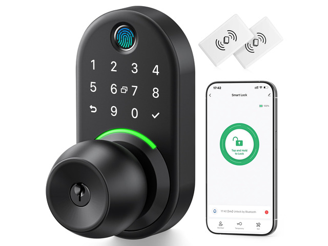 Keypad Smart Door Knob Lock, Fingerprint Keyless Entry Handle Lock Electronic Knob for Front Door, Digital Codes, Easy Installation, Passage Mode,...