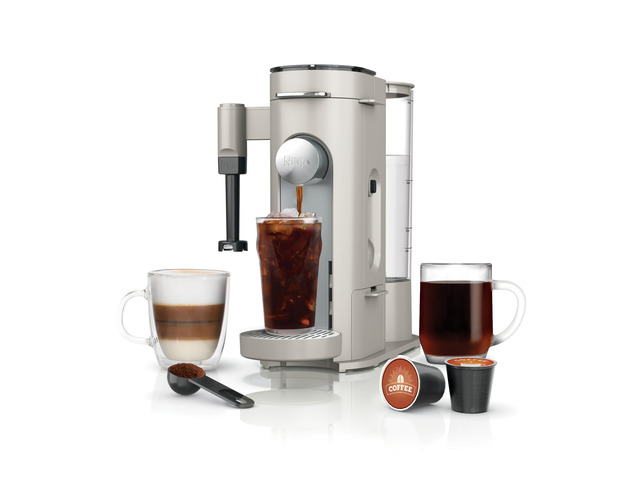 Pod and Grounds Coffee Maker, K-Cup Compatible, Stone, PB051ST Brews, Compact Design, Built-in Milk Frother, 56 Ounces Reservoir, 6 Ounces Cup to...