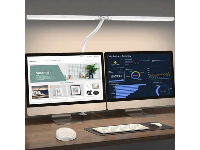 Led Desk Lamp for Office Home - Eye Caring Architect lamp with Clamp,Dual Screen Computer Monitor Work Smart Light: 24W 5 Color Flexible Adjustable...