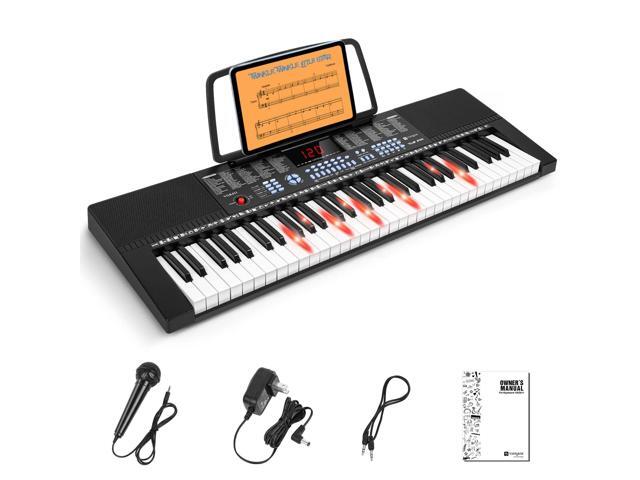 61-Key Light-Up Keyboard Piano for Beginners, 350 Tones & Timbres, 3 Teaching Modes, With Microphone, Black