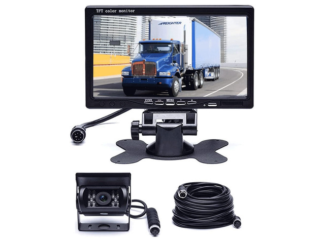7' Backup Camera with Monitor Kit Waterproof Reverse Camera 18 IR LED Night Vision Rear View Monitor Vehicle Parking System, For RV Bus Trailer...