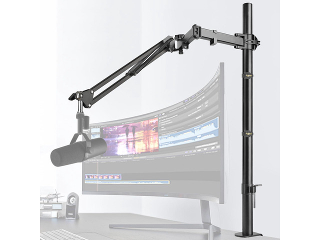 Mic Boom Arm, Adjustable Height Overhead Microphone Stand with Heightened Extension Riser for Shure SM7B Blue Yeti HyperX QuadCast S and other Mic