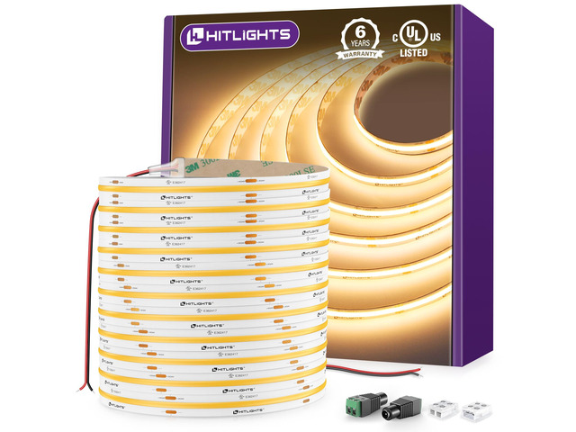 COB LED Strip Lights Warm White 3000K, 32.8ft Premium High Density 24V Tape Light, 5120 LEDs, 350+ LM/FT, CRI 90+, IP30, Lighting for Kitchen,...