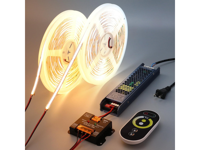 24V CCT COB LED Strip Lights 65.6ft with Remote and Power Supply 2700K-6500K Dimmable White LED Tape Light Cuttable Adhesive CRI 93 for Bedroom...