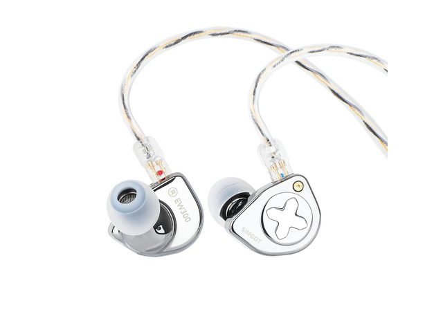 SIMGOT EW300 1DD+1Planar+1PZT Hybrid Driver IEMs, Standard Edition HiFi Wired Earbuds, Gaming Earbuds with Detachable Nozzles, Silver-Plated OFC In...