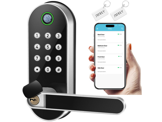 Fingerprint Smart Door Lock with Handle & Keypad No More Lost Keys, Keyless Entry & Remote Access for Home, Kids, Airbnb & Rental Property, DIY...