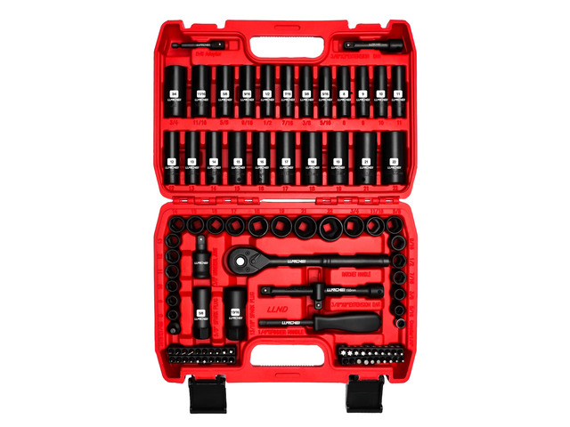 3/8' Drive Impact Socket Set 95Pcs SAE/Metric 5/16-3/4' & 8-22mm, Deep/Shallow Kit, Adapters, Ratchet, Bits, Spark Plug Socket, 6-Point, for Auto...