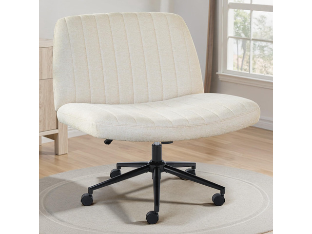 Criss Cross Chair with Wheels, Vanity Chair, Home Office Desk Wide Seat Armless, Height Adjustable Swivel Rolling, Comfy Fabric, Home Computer...