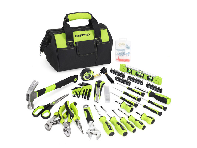 220-Piece Home Tool Set, Household Repairing Tool Kit, Green Included 12-Inch Wide Mouth Open Storage Tool Bag, For Beginners, For Home Repair and...